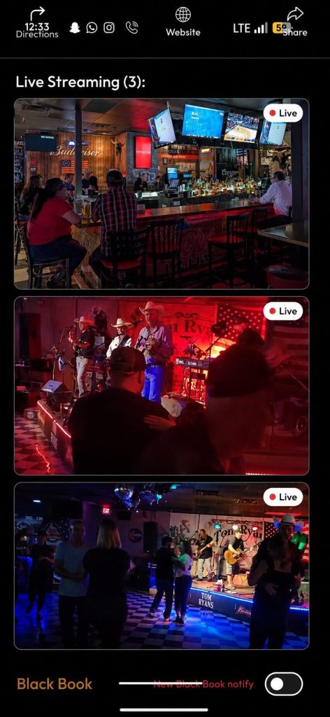 Live Streaming section showing 3 active live streams from Tom Ryan's