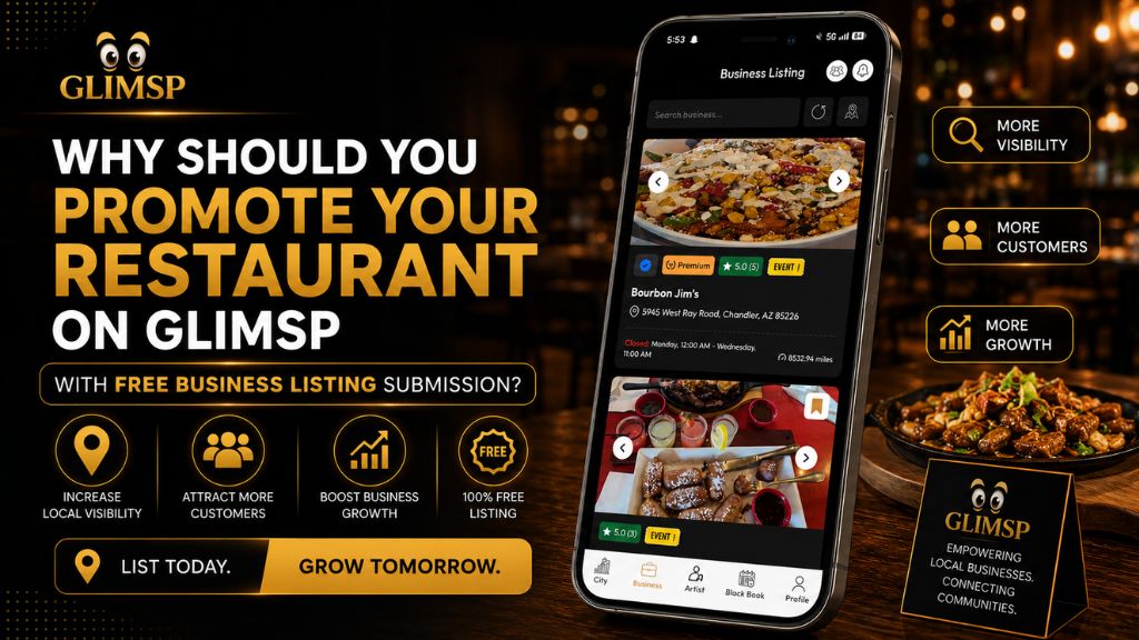 Free business listing submission for restaurants on the Glimsp app